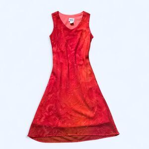 K Petite Vintage Women's Orange and Coral Floral Print Midi Dress